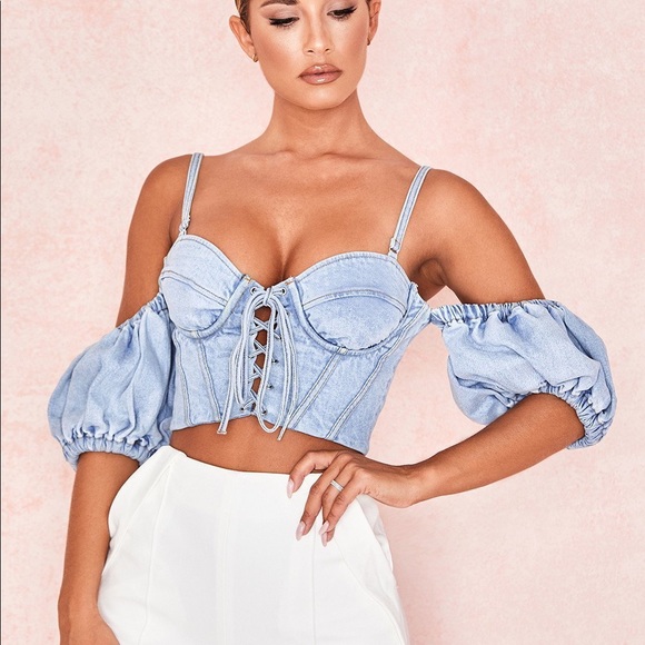 House of CB Tops - HOUSE OF CB DENIM CORSET TOP SIZE XS